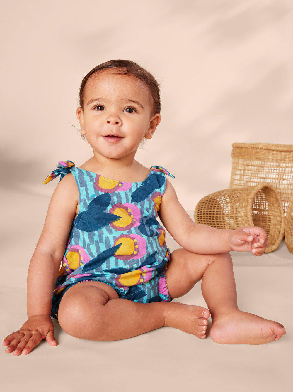 Tie Shoulder Baby Romper - Passion Fruit Wax Print