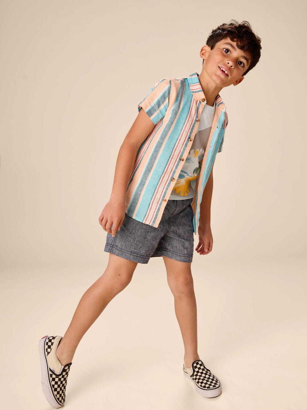 Stripe Button Up Woven Toddler Shirt - Cyan