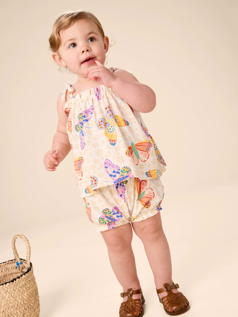 Tie Shoulder Baby Set - Jaguar Spot Butterflies