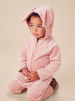 Bunny Ears Velour Baby Hoodie - Cameo Pink
