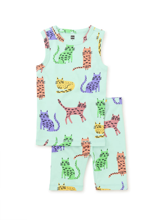 Summer Nights Two Piece Tank Pajamas - Colorful Cats