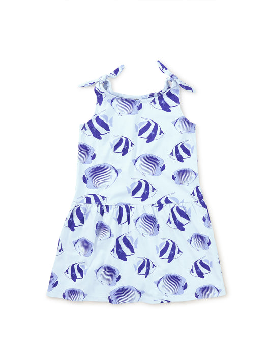 Tie Shoulder Drop Hem Toddler Dress - Angelfish