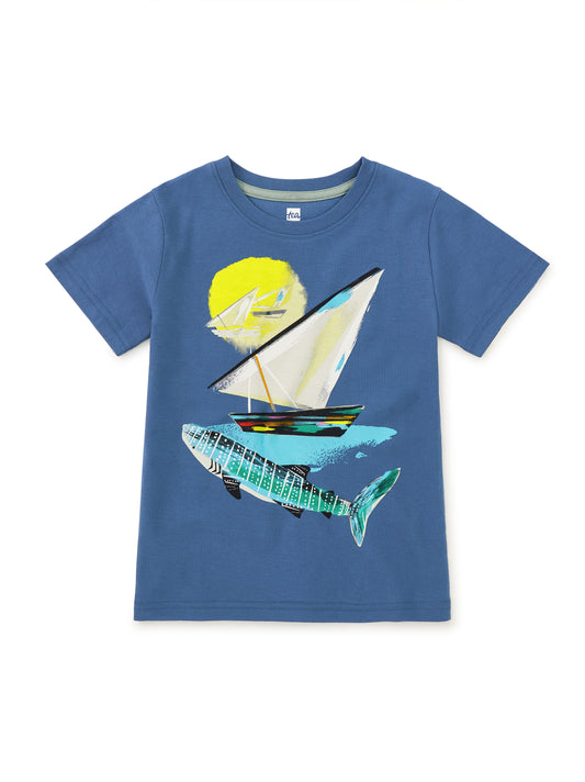 Shark & Sailboat Graphic Tee - Cobalt