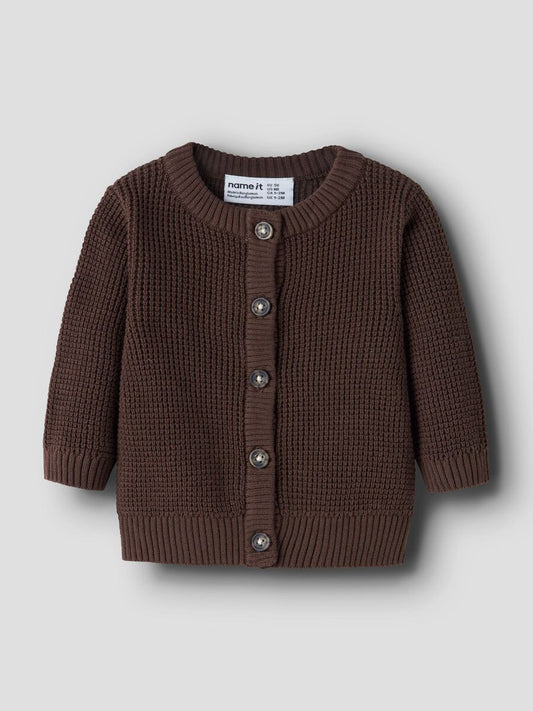 WAFFLE KNITTED CARDIGAN - French Roast