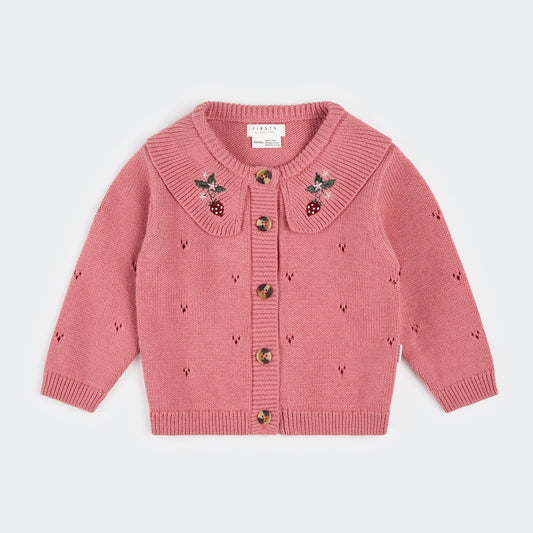 Berry Pointelle Knit Cardigan - Petit Lem
