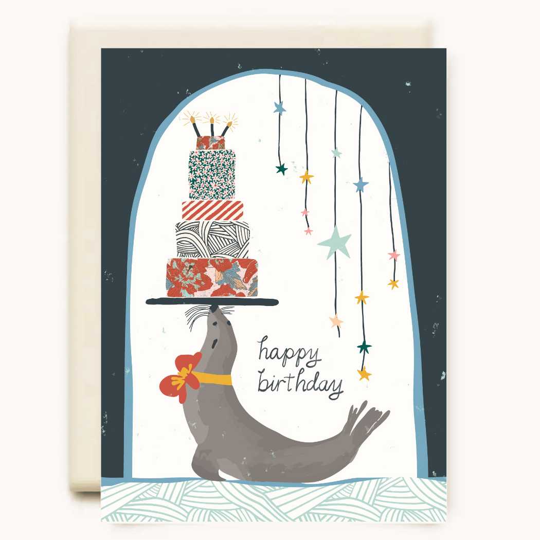 Seal With Cake  | Birthday Greeting Card