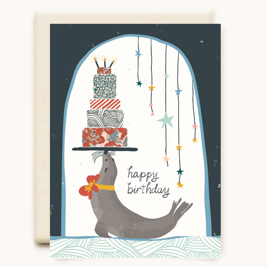 Seal With Cake  | Birthday Greeting Card