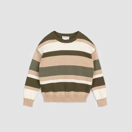 Jacquard Baby Sweater - Lichen and Latte Stripe