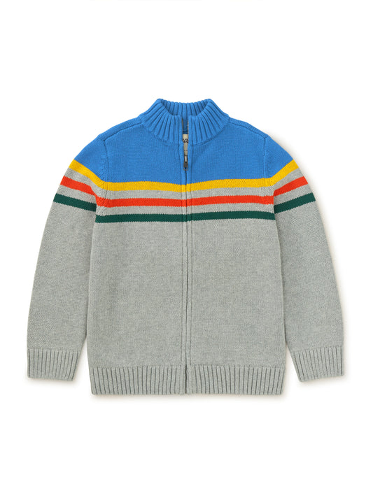 Striped Traveler Zip Sweater - Med Heather Grey