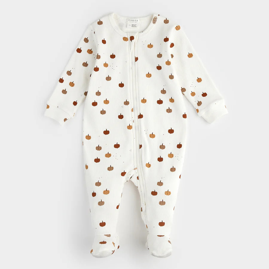 Pumpkin Print Ribbed Sleeper - Off White