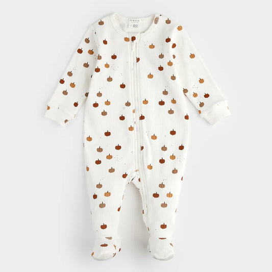 Pumpkin Print Ribbed Sleeper - Off White