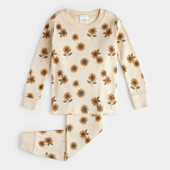 Sunflower Print Toddler PJ Set - Antique White