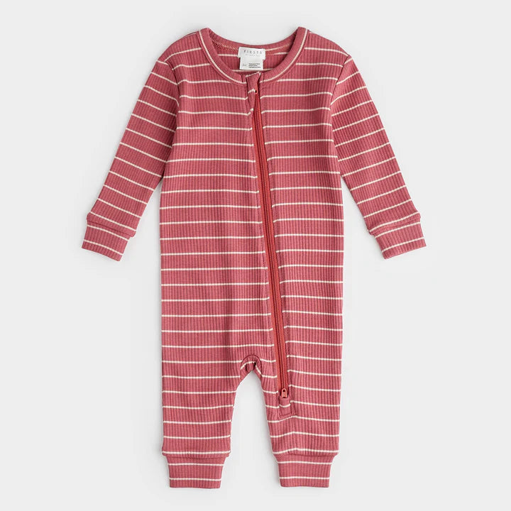 Striped Ribbed Modal Sleeper - Raspberry