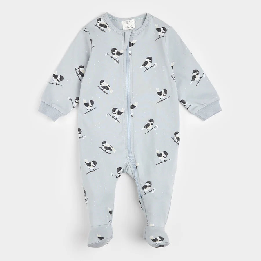 Chickadee Print Sleeper - Pearl Blue