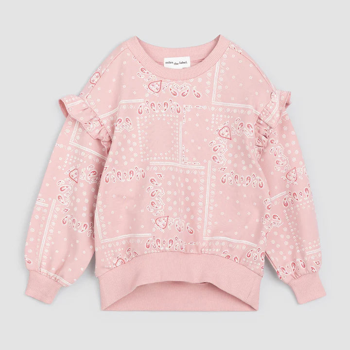 Paisley Print Toddler Ruffle Sweatshirt - Rose