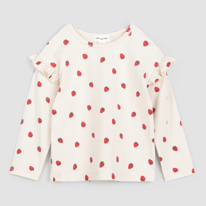 Strawberry Ruffle Long Sleeve Baby Tee - Birch