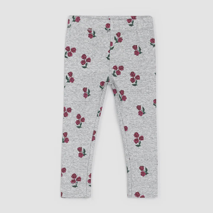 Rose Print Terry Baby Leggings - Heather Grey