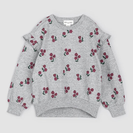 Rose Print Toddler Ruffle Sweatshirt - Heather Grey