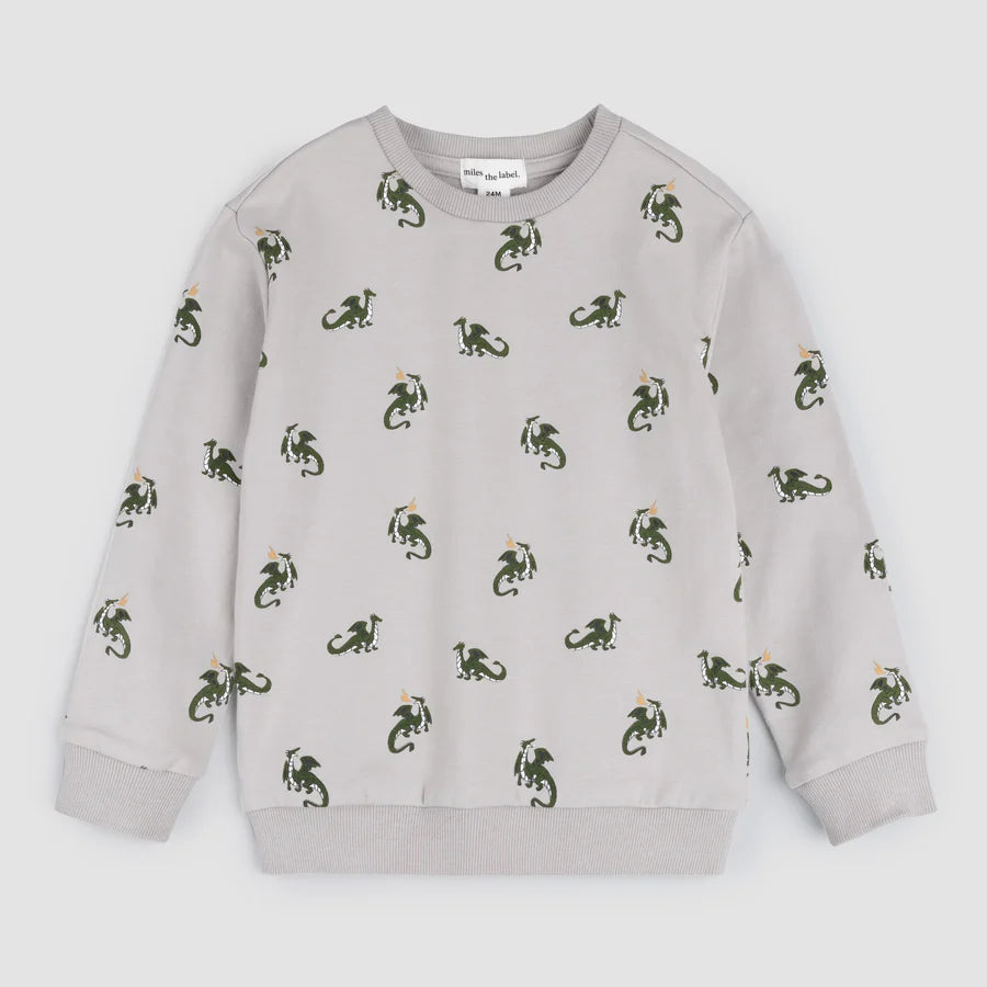 Dragon Print Baby Sweatshirt - Cement