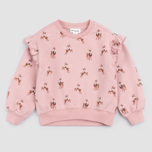 Reindeer Games Ruffle Baby Sweatshirt - Rose