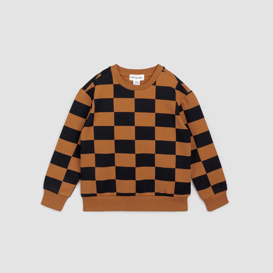 Checkerboard Print Baby Sweatshirt - Camel