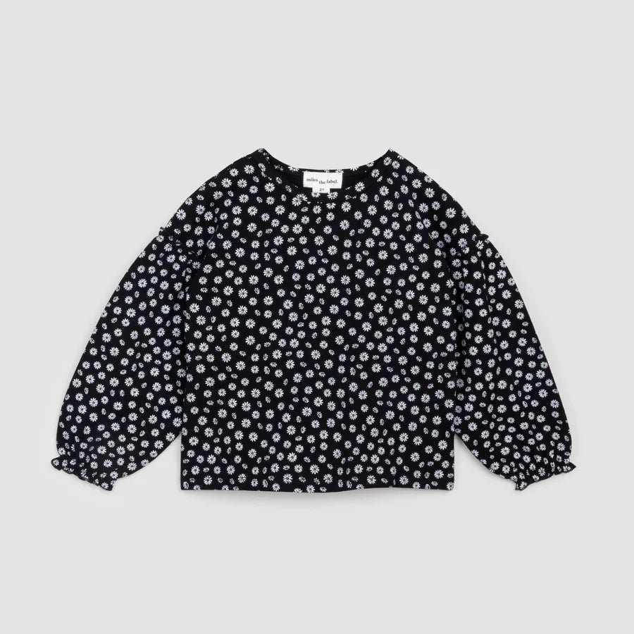 Floral Ruffle Longsleeve Shirt - Black