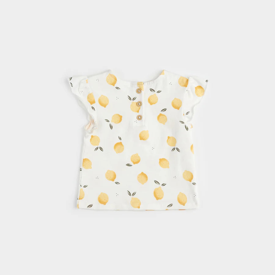 Lemon Print Flutter Sleeve T-shirt - Off White