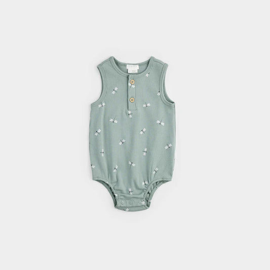 Dragonfly Print Ribbed Onesie - Silver Blue
