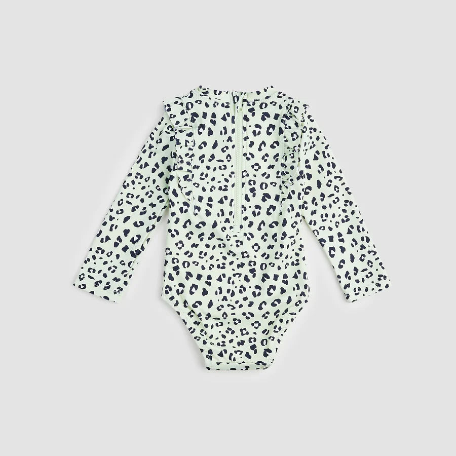 Long Sleeve Toddler Swimsuit - Mint Leopard Print