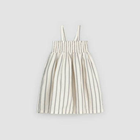Linen Blend Smocked Tank Dress - Beige Stripe