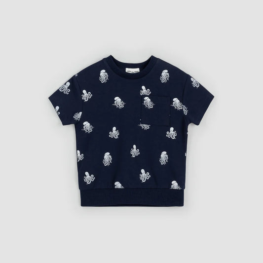 Short Sleeve Baby Sweatshirt - Navy Kraken