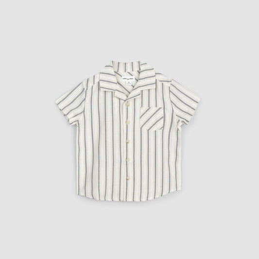 Short-Sleeve Linen Blend Shirt - Beige Stripe