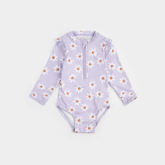 Long-Sleeve Toddler Swimsuit - Lavender Daisy