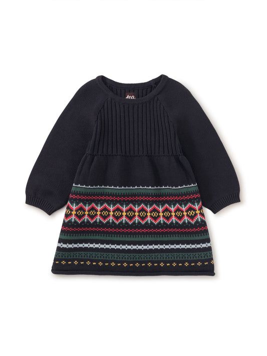 Fair Isle Baby Sweater Dress - Indigo