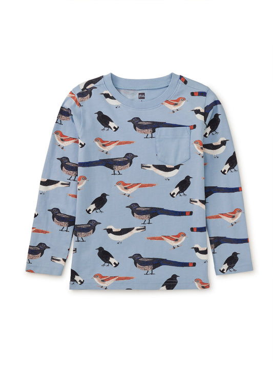 Long Sleeve Printed Pocket Tee - Nihat's Birds