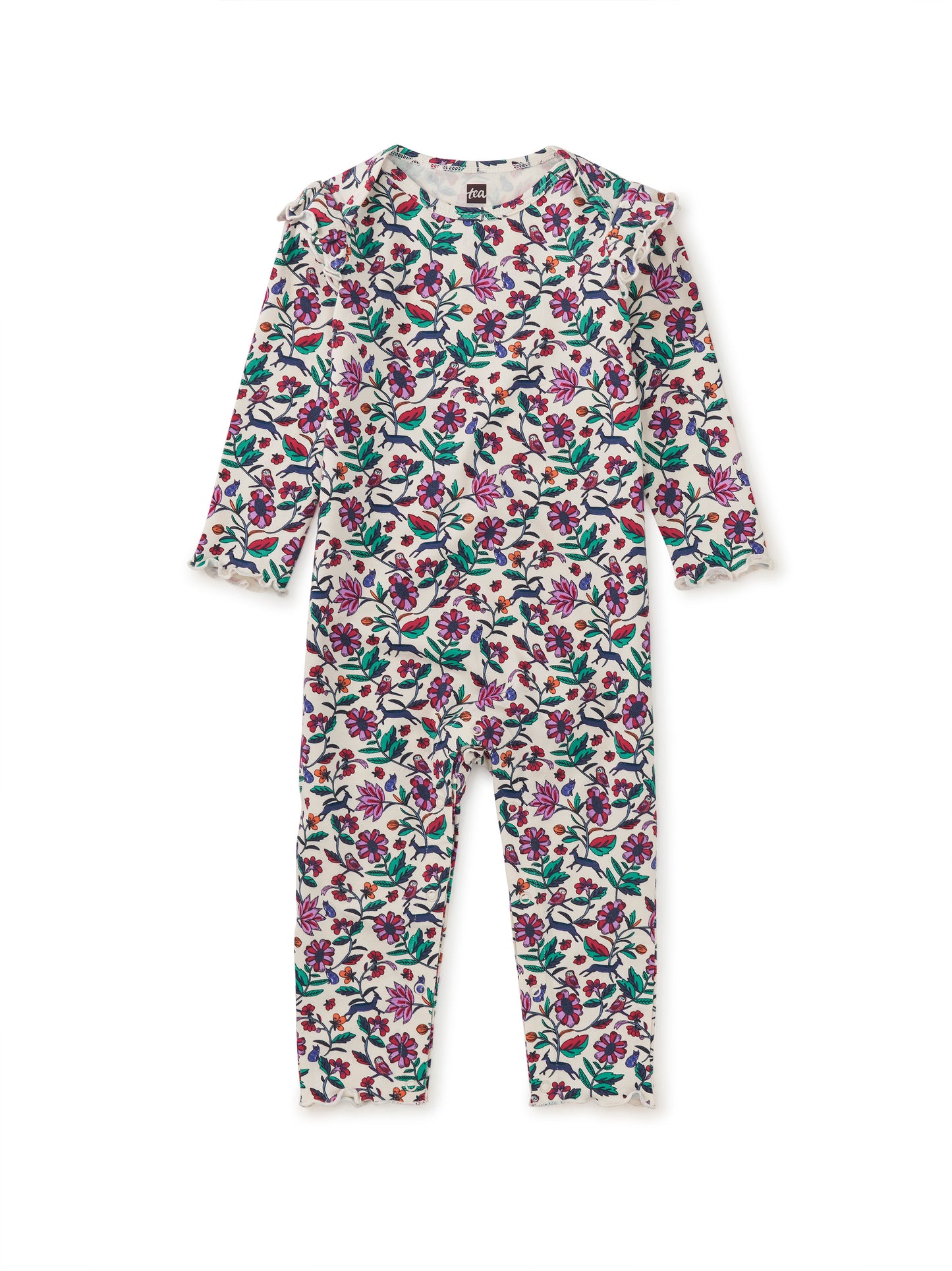 Ruffle Shoulder Baby Romper - Iznik Flora & Fauna