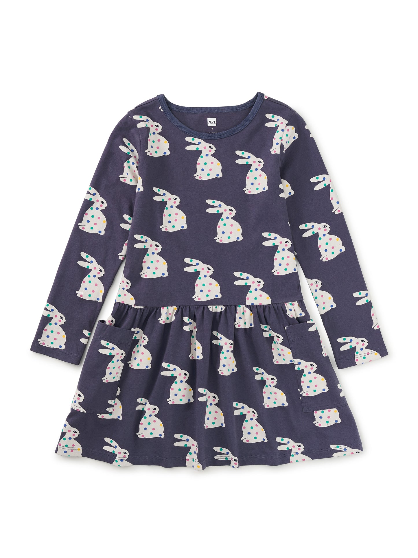 Long Sleeve Pocket Baby Dress - Rice Ball Dot Bunny