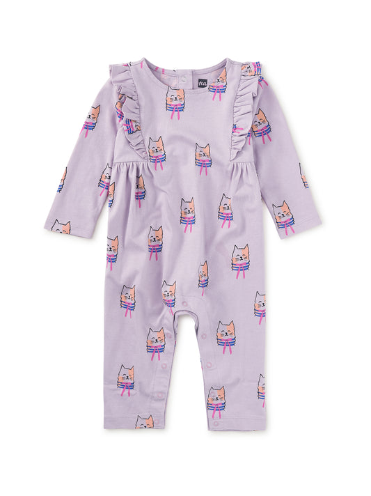 Ruffle Shoulder Baby Romper - Bowtie Cats