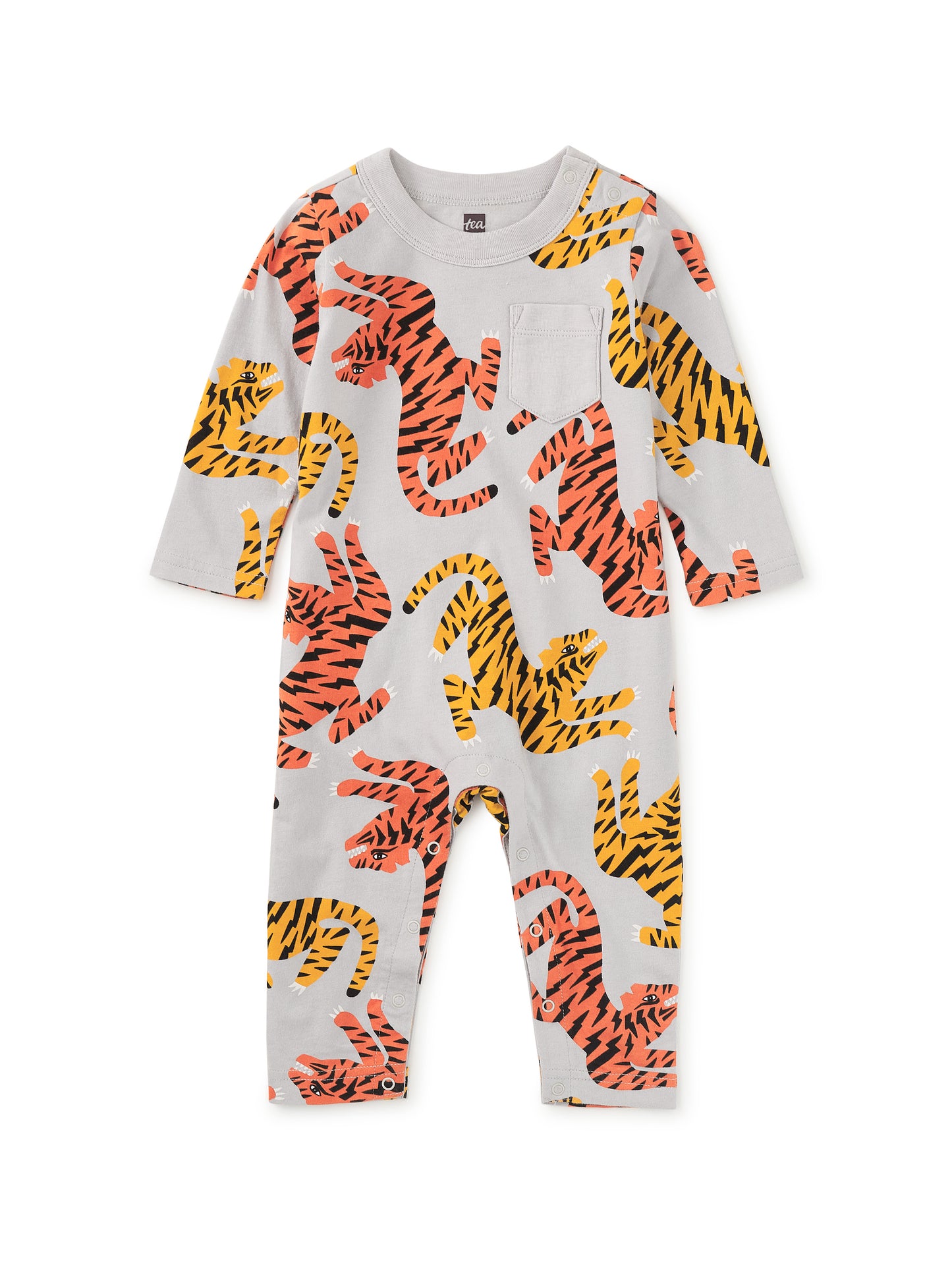 Long Sleeve Pocket Baby Romper - Lightning Tigers