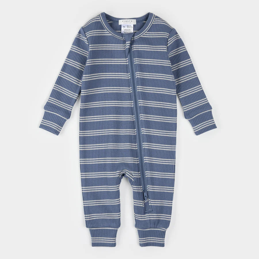Ribbed Modal Sleeper - Denim Blue Stripe