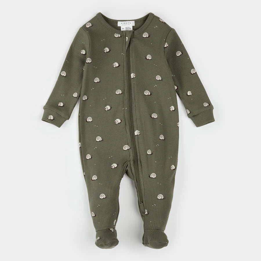 Snail Print Ribbed Sleeper - Farm Green
