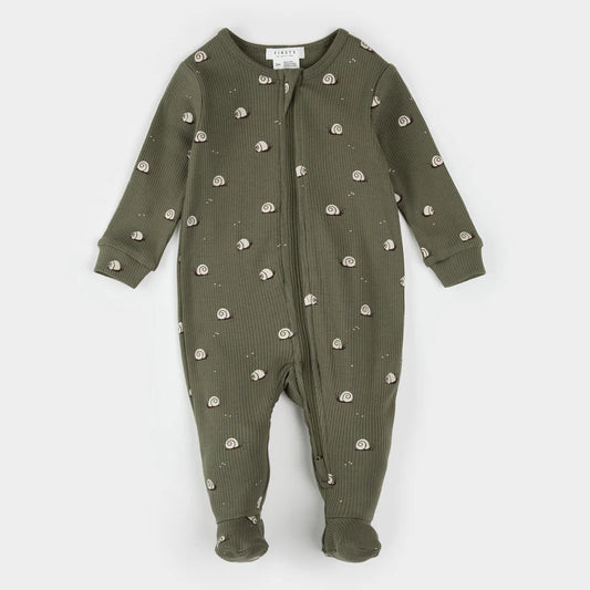 Snail Print Ribbed Sleeper - Farm Green