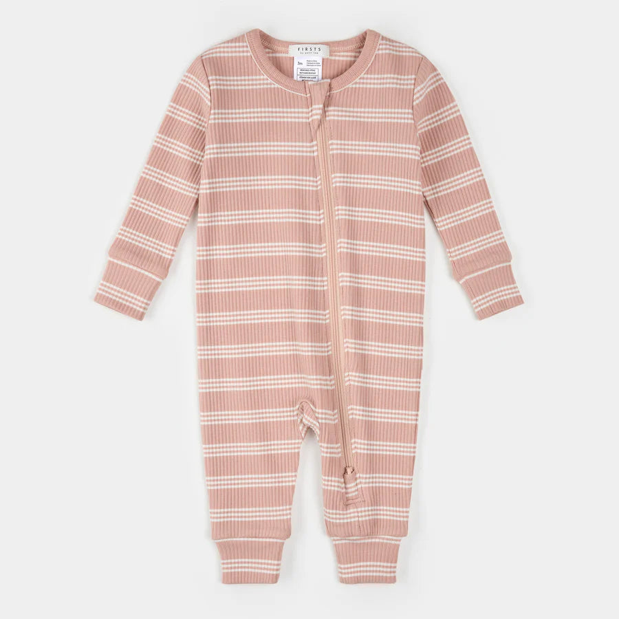 Ribbed Modal Sleeper - Rose Stripe