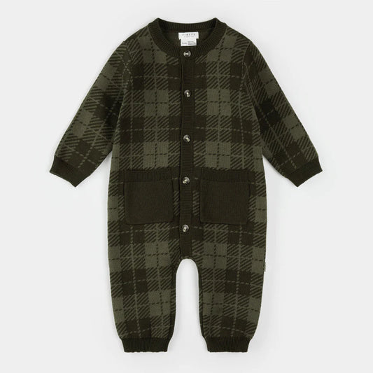 Knit Playsuit - Gingham Farm Green