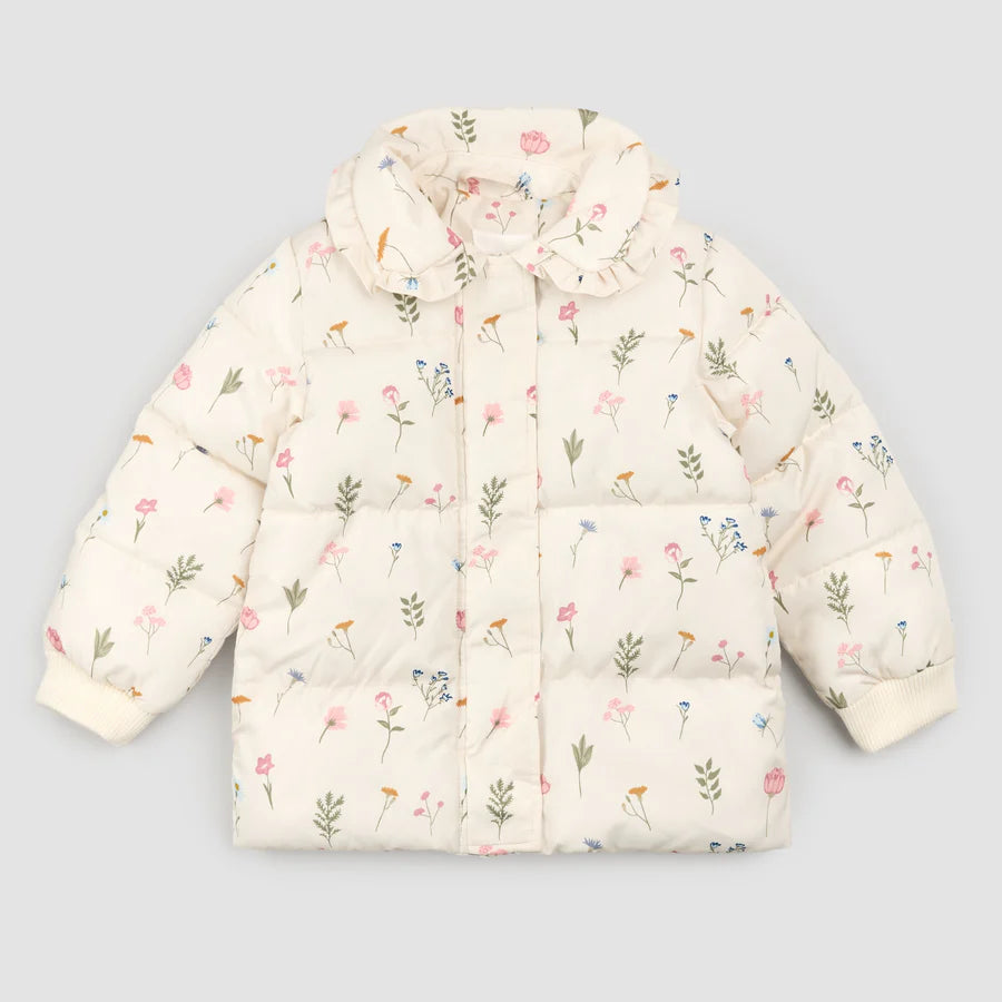 Pressed Floral Baby Puffer Jacket - Birch