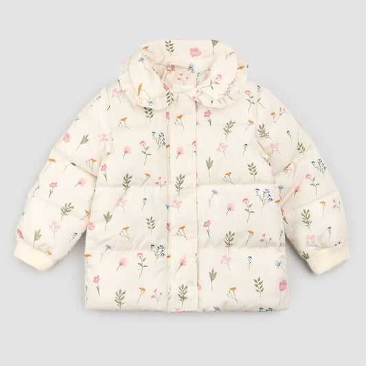 Pressed Floral Baby Puffer Jacket - Birch