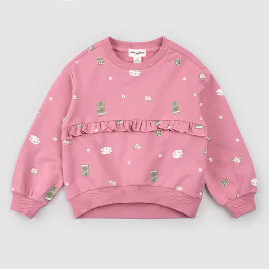 Art Class Ruffle Sweatshirt - Foxglove