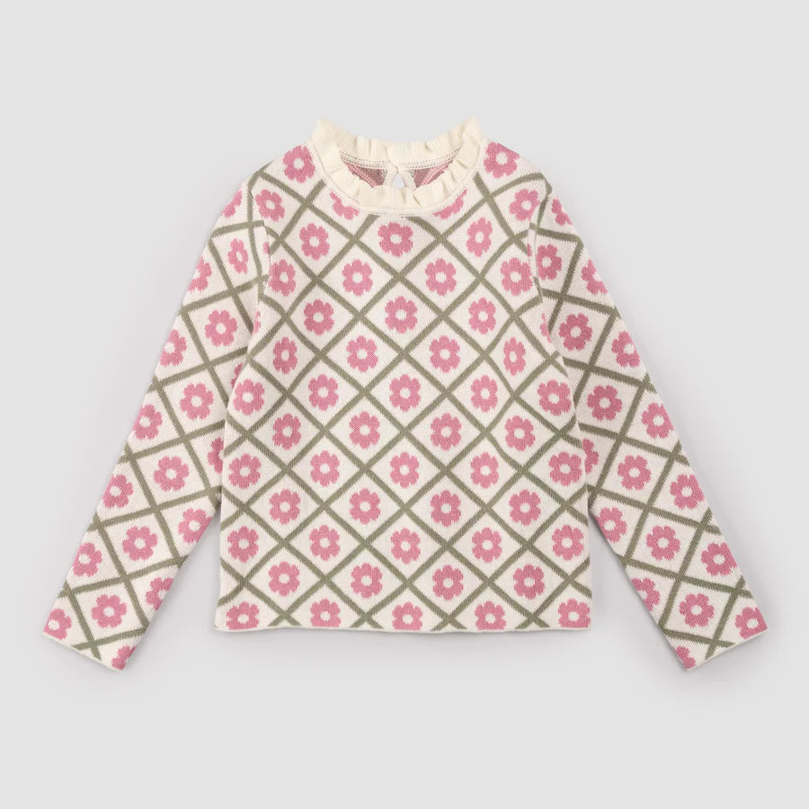 Pink Daisy Mock Neck Sweater