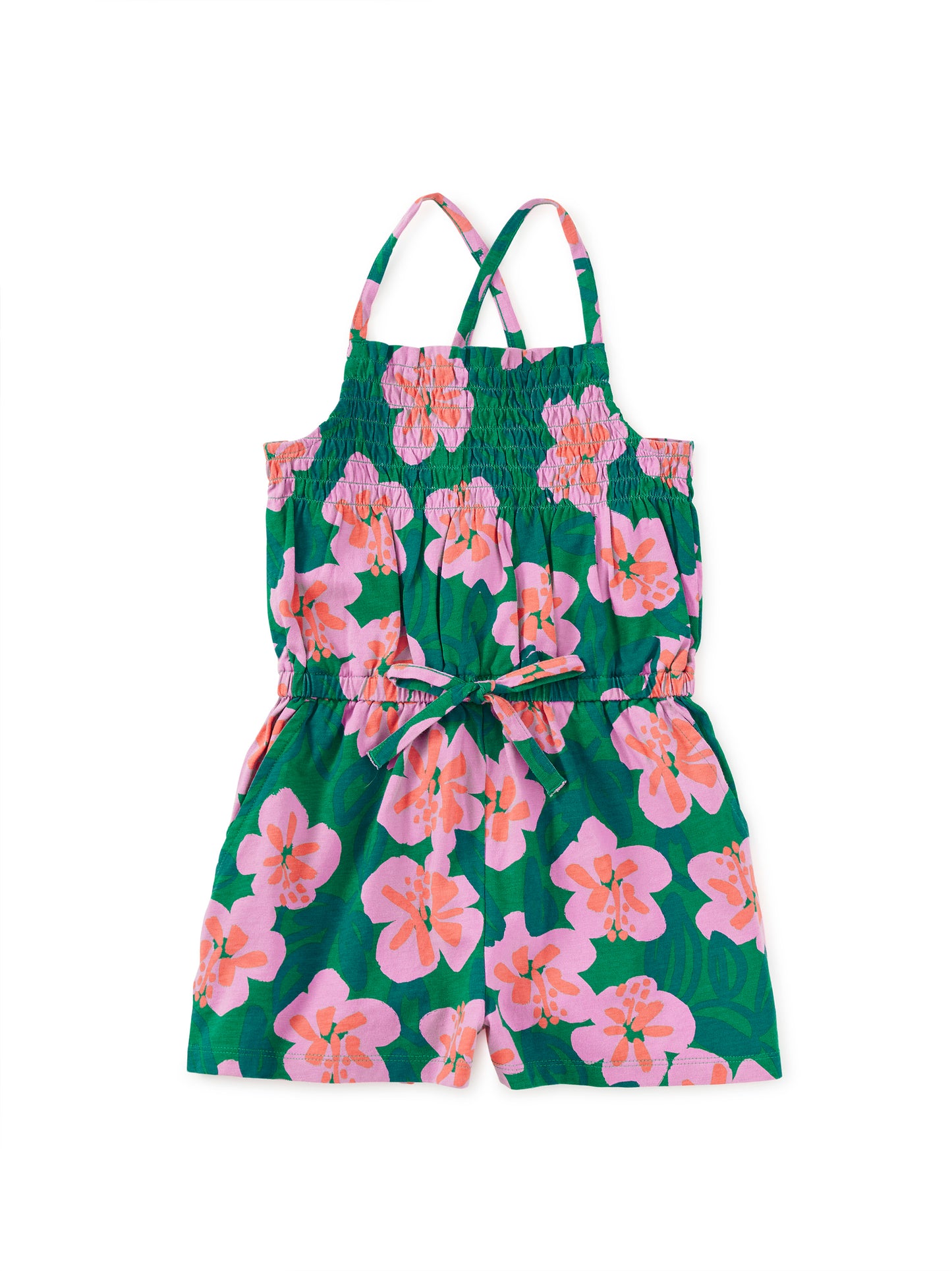 Smocked Strappy Toddler Romper - Bold Hibiscus
