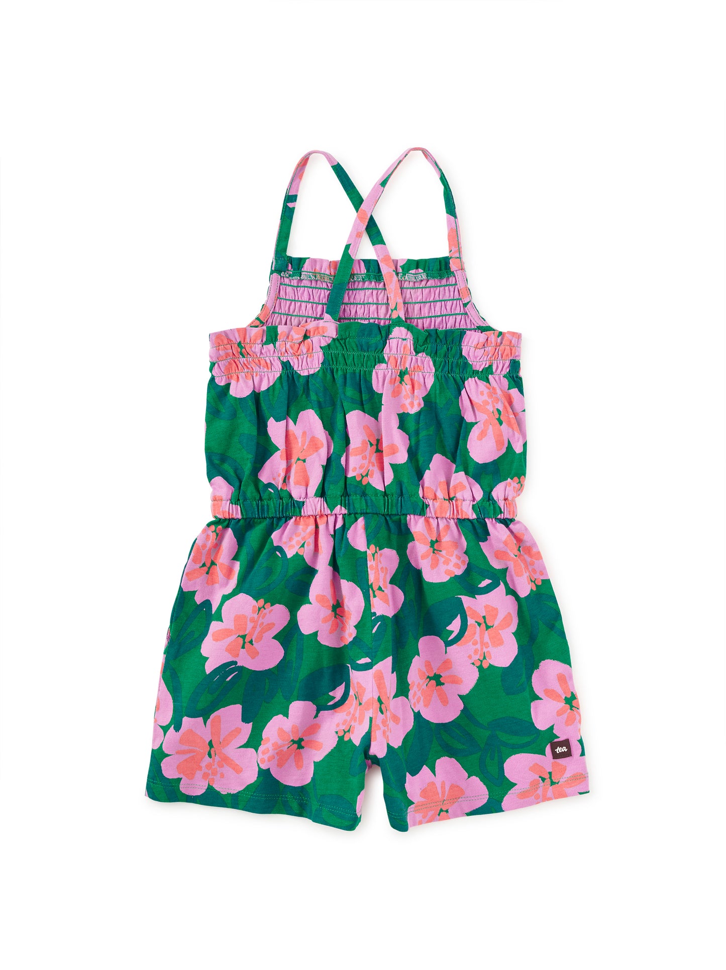 Smocked Strappy Toddler Romper - Bold Hibiscus